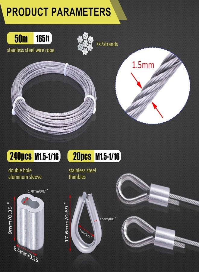 Twidec/Wire Rope Crimping Tool Up To 2.2mm With 240PCS 1/16''Aluminum Crimping Loop Sleeve And 165FT 1/16'' 304 stainless steel Wire Rope 20PCS Wire Rope Thimbles And Wire Rope Cable Cutter Kit - Image 3