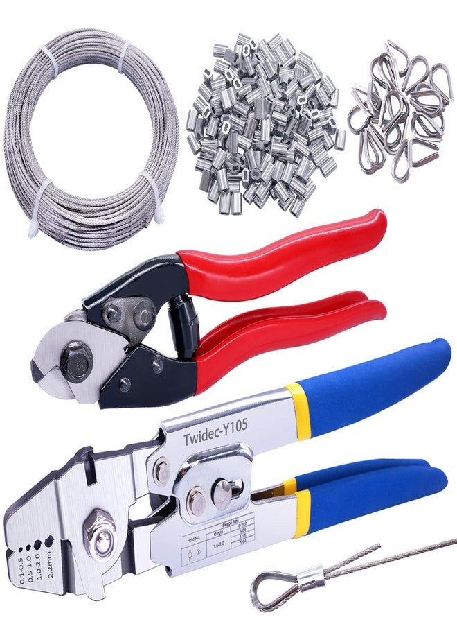 Twidec/Wire Rope Crimping Tool Up To 2.2mm With 240PCS 1/16''Aluminum Crimping Loop Sleeve And 165FT 1/16'' 304 stainless steel Wire Rope 20PCS Wire Rope Thimbles And Wire Rope Cable Cutter Kit - Image 1