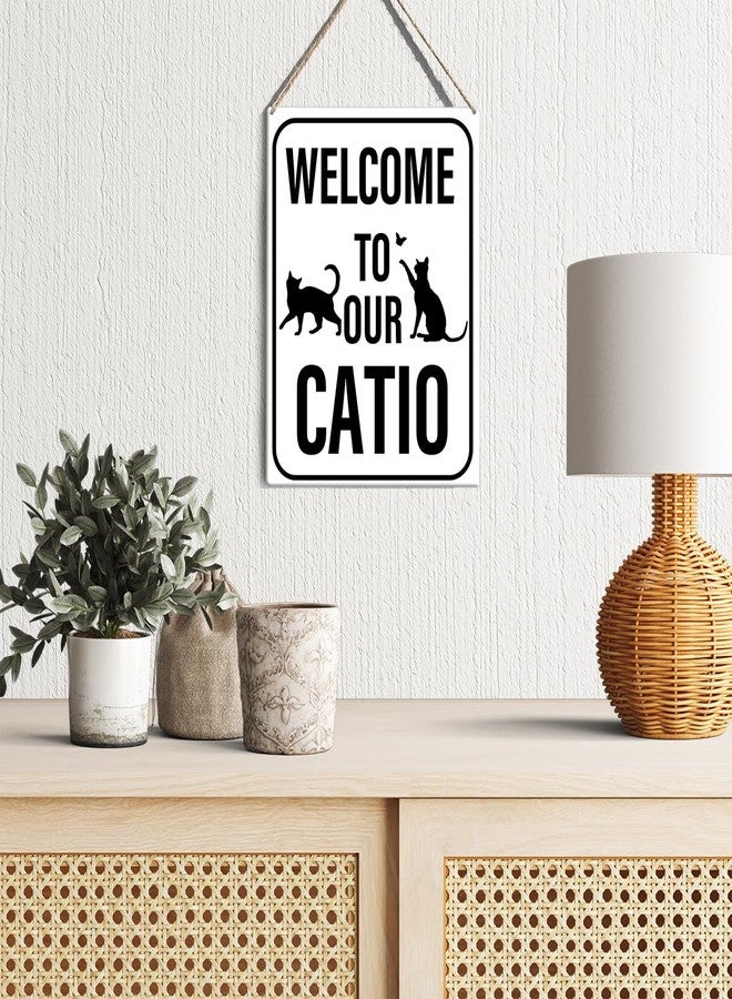 GUDIAO Welcome to Our Catio Signs Wall Decor Rustic Cat Lovers Wooden Hanging Sign Decoration for Home Door 8 x 10 - Image 3
