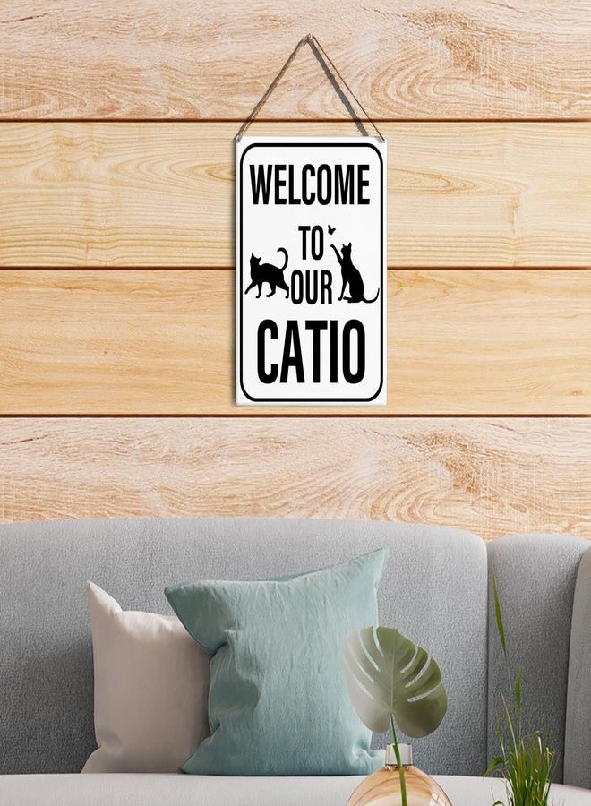 GUDIAO Welcome to Our Catio Signs Wall Decor Rustic Cat Lovers Wooden Hanging Sign Decoration for Home Door 8 x 10 - Image 4