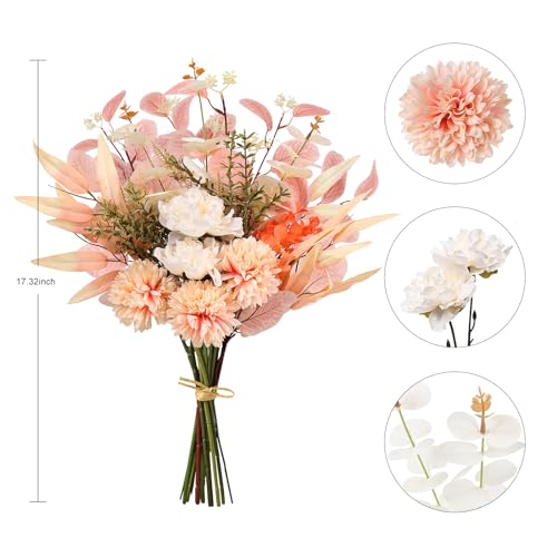 Pusuny Fake Artificial Flowers Bouquet for Decoration Silk Flower Arrangements Faux Flowers Plant Wedding Bride Bouquets Tables Centerpieces for Rustic Home Decor Indoor Vase Floral Table Decor Champagne - Image 3