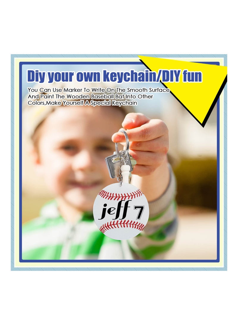 KASTWAVE Acrylic Keychain, 12 Set Baseball Softball Acrylic Keychain Kit with Miniature Baseball Softball Wood Bat, for DIY Sports Party Favor, for Team Giveaways, Victory Parties, Gifts for Athletes, Coaches - Image 3