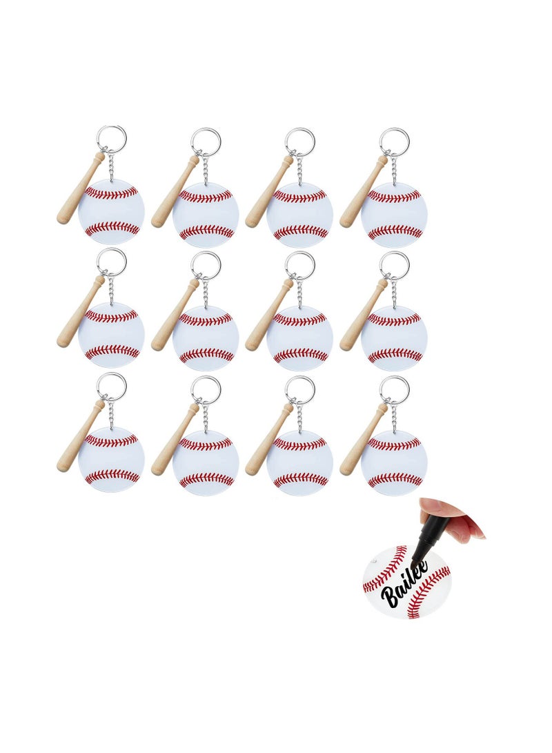 KASTWAVE Acrylic Keychain, 12 Set Baseball Softball Acrylic Keychain Kit with Miniature Baseball Softball Wood Bat, for DIY Sports Party Favor, for Team Giveaways, Victory Parties, Gifts for Athletes, Coaches - Image 1