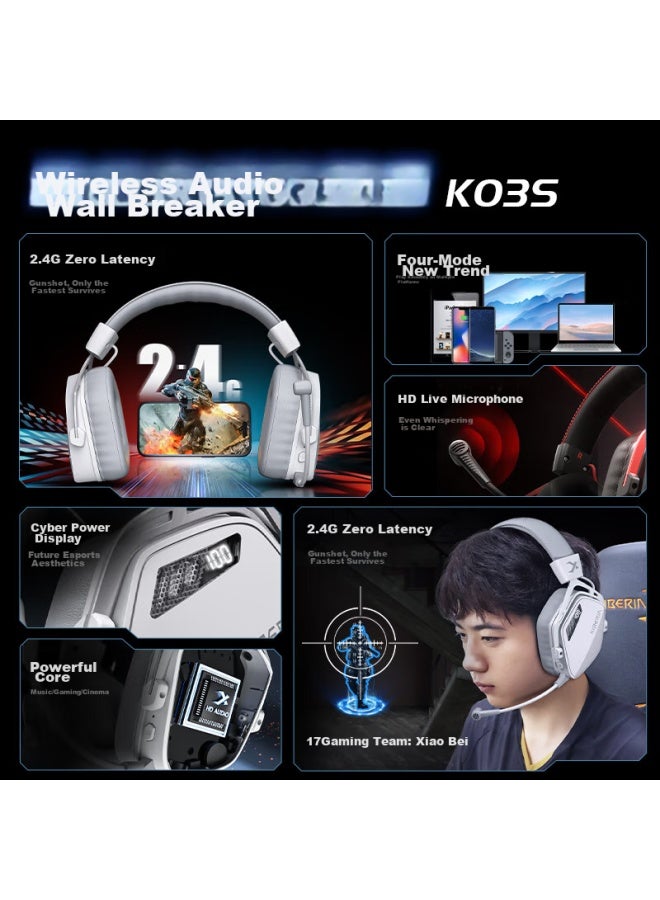 Xiberia K03s2.4g True Wireless Bluetooth Gaming Headset Headphones For Phone Low Latency E-sports Dedicated Triple-mode Smart Display Computer Headphones Glacier White - Image 1