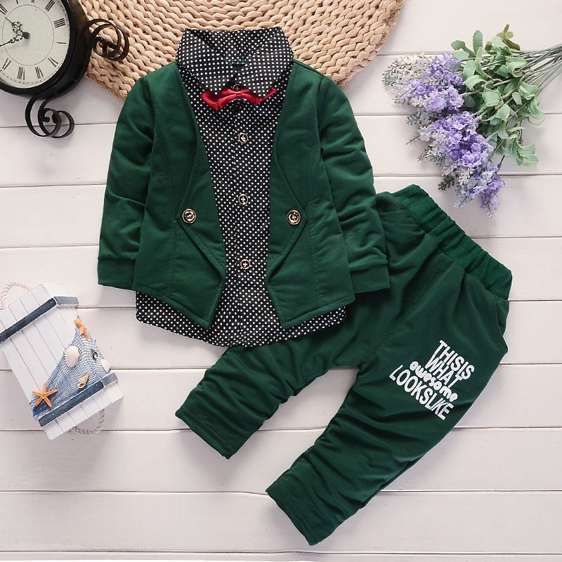 2024 new spring direct batch of mens childrens clothing shirt fake three suit 0-2-6 years old factory a generation of hair Green