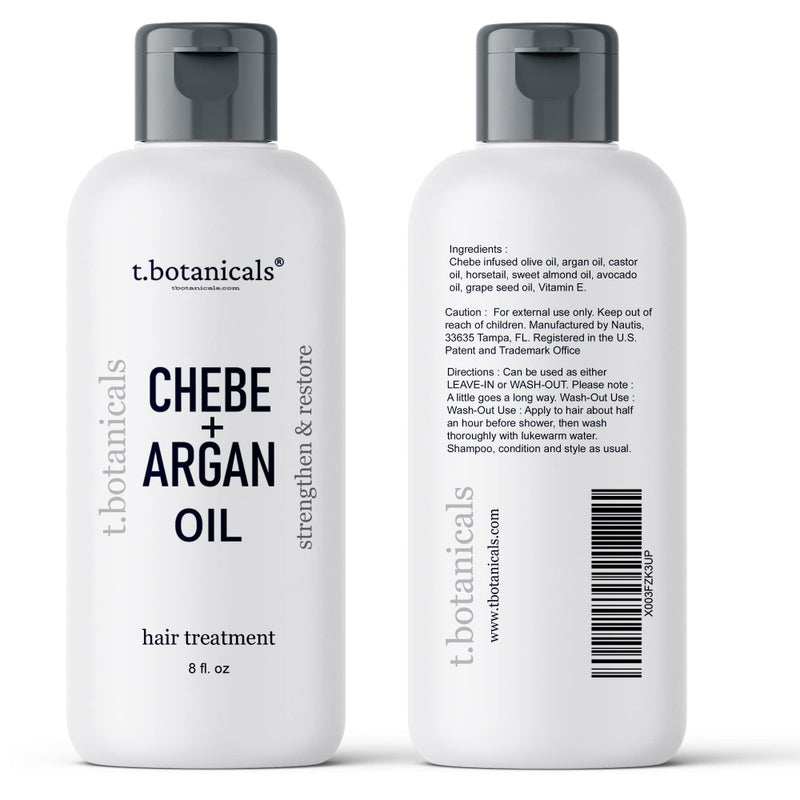 t.botanicals Chebe Oil for Hair Growth, 8 oz. Argan Oil Treatment Hair Thickening Reduce Breakage and Split Ends Prevents Hair Loss with Chebe Powder (Unscented) - Image 2
