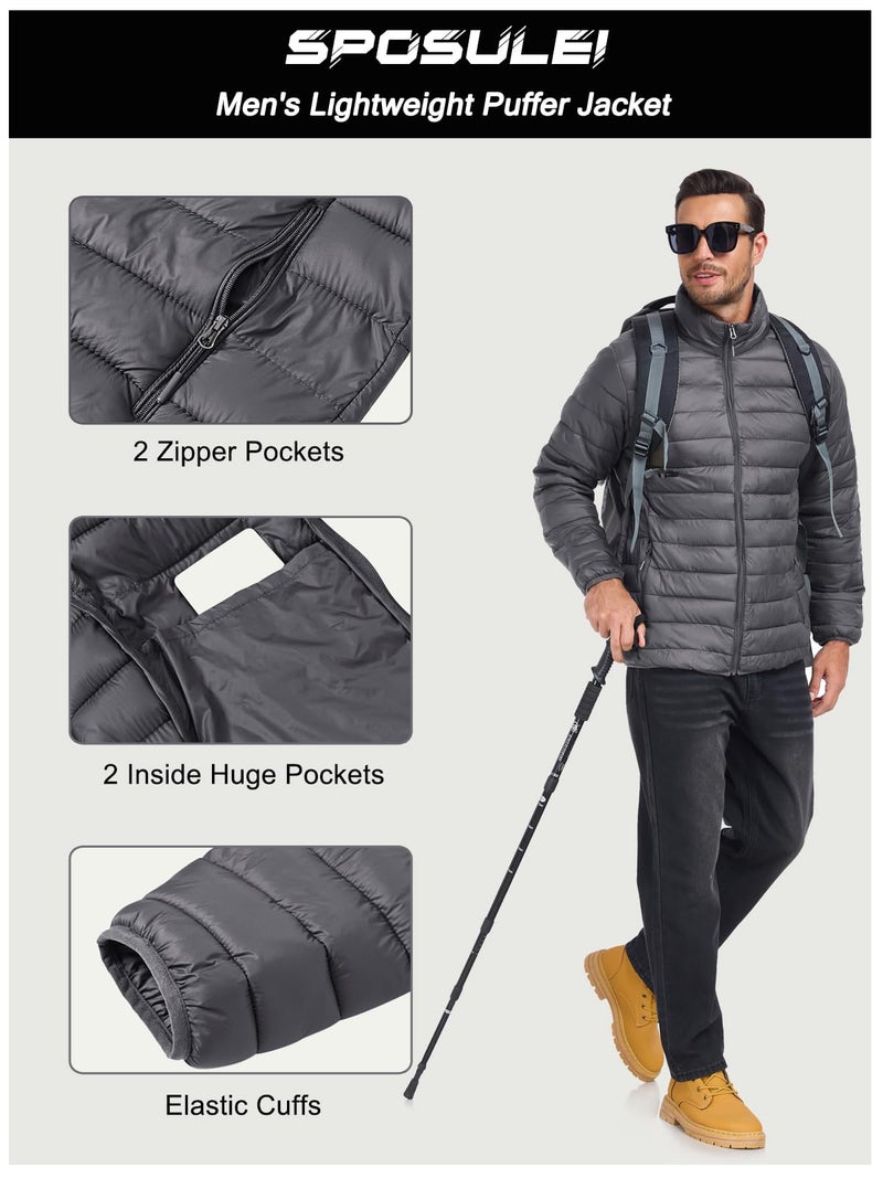 SPOSULEI Mens Puffer Down Jacket Quilted Winter Insulated Packable Jackets Coats Lightweight Water Repellent Outdoor Warm Ski Snow Jacket Outerwear DarkGrey L - Image 5