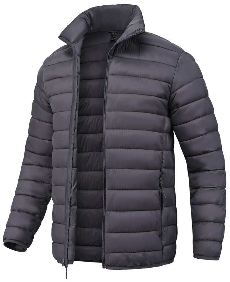 SPOSULEI Mens Puffer Down Jacket Quilted Winter Insulated Packable Jackets Coats Lightweight Water Repellent Outdoor Warm Ski Snow Jacket Outerwear DarkGrey L - Image 1