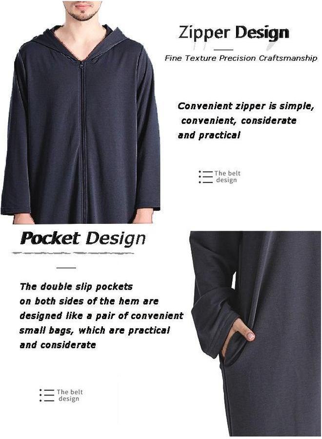 HOMESTAR Long zip-up bathrobe with hood, perfect for vacations by the sea, and beach Black Size L  - Image 2
