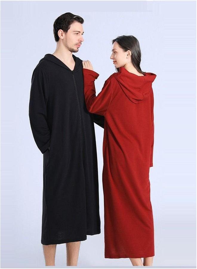 HOMESTAR Long zip-up bathrobe with hood, perfect for vacations by the sea, and beach Black Size L  - Image 3