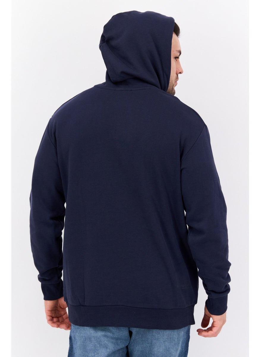 Selected Homme Men Hooded Long Sleeves Solid Sweatshirt, Navy  - Image 3