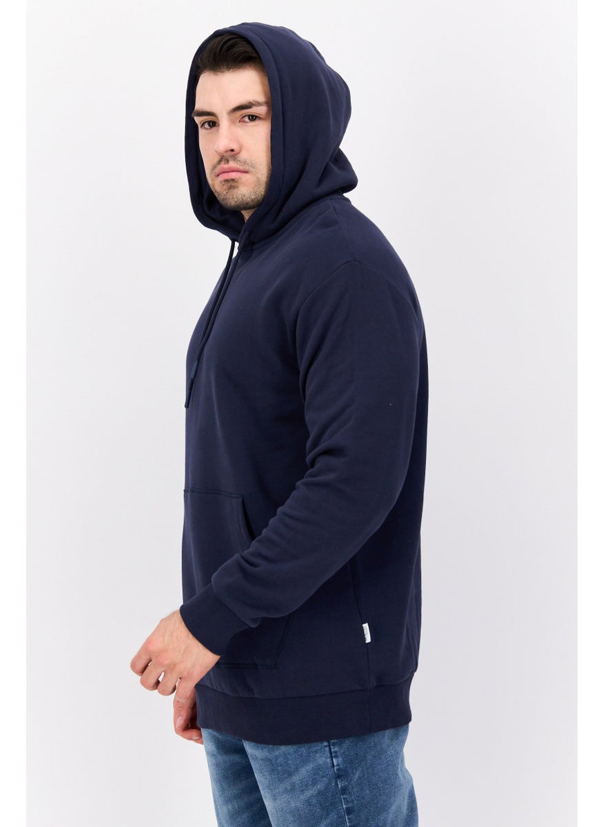 Selected Homme Men Hooded Long Sleeves Solid Sweatshirt, Navy  - Image 2