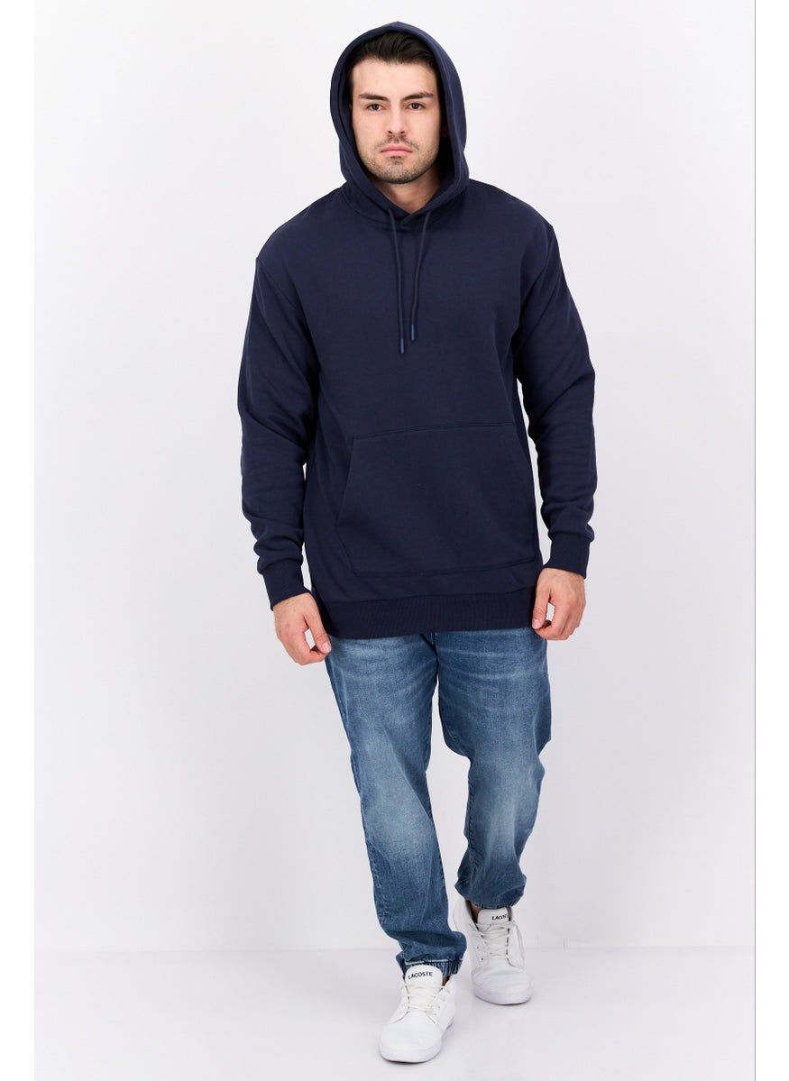 Selected Homme Men Hooded Long Sleeves Solid Sweatshirt, Navy  - Image 4