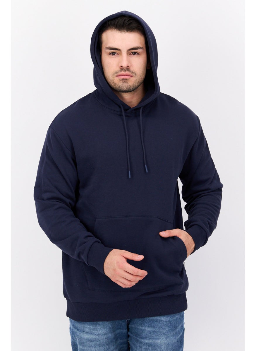 Selected Homme Men Hooded Long Sleeves Solid Sweatshirt, Navy  - Image 1