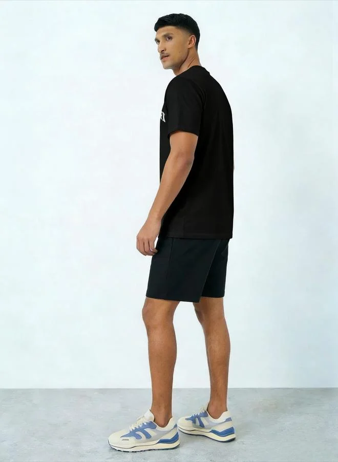 Take Two Black men's graphic print round neck short sleeve T-shirt with shorts set for Men | Best Price UAE