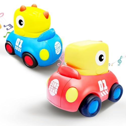 GRAPHENE Dinosaur Push and Go Toy Cars with Lights & Sound, Friction Car Toys, Educational Music Gift for 2 + Year Old Toddlers Boys Girls Kids Multicolour Pack of 2 with Random Design - Image 1