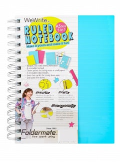 Foldermate WeWrite A5 Blue Cover Spiral Ruled 5-Subject Notebook with Tool Pad & Pen Loop 