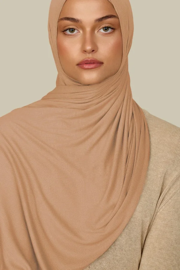 silqrose deep peach mini ribbed bamboo jersey hijab (mini)