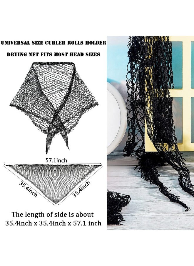 Chuangdi 2 Pieces Cotton Triangle Hair Net For Rollers Women Hair Net Mesh Hair Net Sleeping Crochet Hair Net Women Sleep Net Triangular Hair Setting Net For Sleeping Black 35 X 35 X 57 Inches  - Image 3