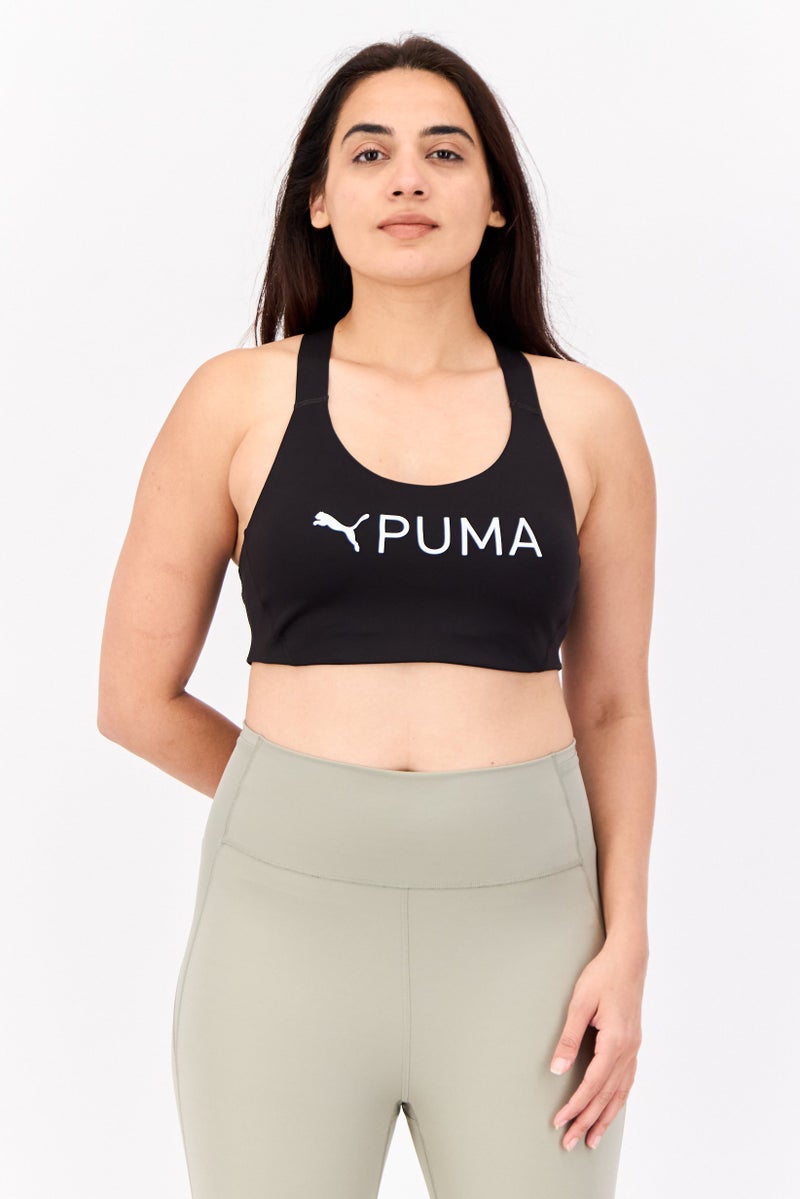 PUMA Women Brand Logo Padded Sports Bra, Black - Image 1