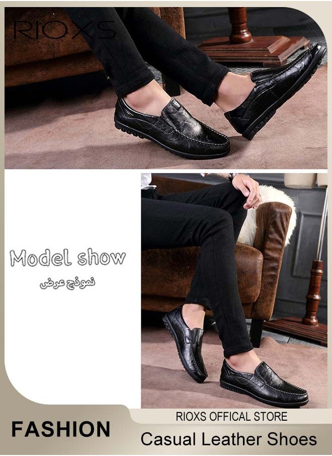 RIOXS - Mens Business Formal Shoes, Faux Leather Shoes, Round Toe Fashion Oxford Flat Shoes, Slip-on Loafers Shoes For Work And Daily Wear, Casual Penny Loafers For Men, Comfy Lightweight Driving Flats - Image 1
