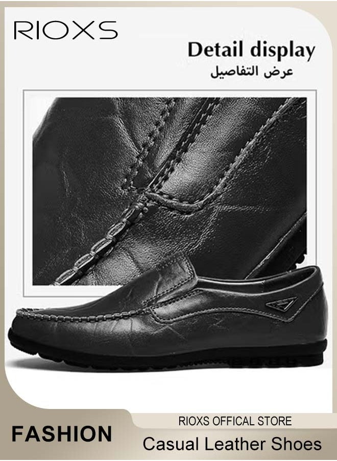 RIOXS - Mens Business Formal Shoes, Faux Leather Shoes, Round Toe Fashion Oxford Flat Shoes, Slip-on Loafers Shoes For Work And Daily Wear, Casual Penny Loafers For Men, Comfy Lightweight Driving Flats - Image 1