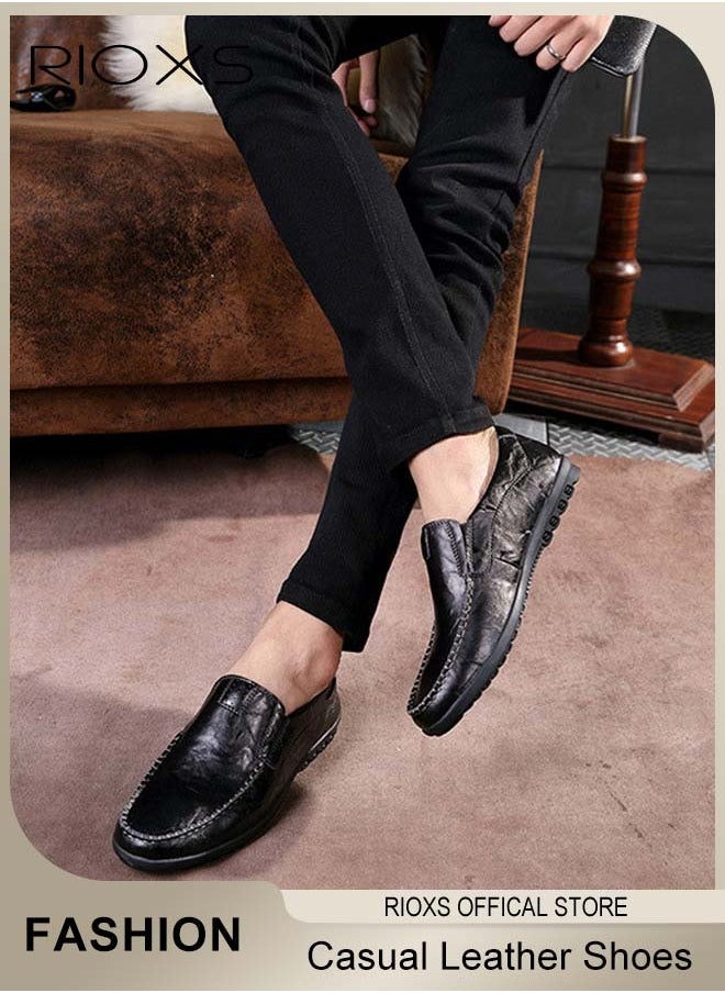 RIOXS - Mens Business Formal Shoes, Faux Leather Shoes, Round Toe Fashion Oxford Flat Shoes, Slip-on Loafers Shoes For Work And Daily Wear, Casual Penny Loafers For Men, Comfy Lightweight Driving Flats - Image 1