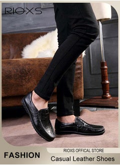 RIOXS Mens Business Formal Shoes, Faux Leather Shoes, Round Toe Fashion Oxford Flat Shoes, Slip-on Loafers Shoes For Work And Daily Wear, Casual Penny Loafers For Men, Comfy Lightweight Driving Flats  - Image 2