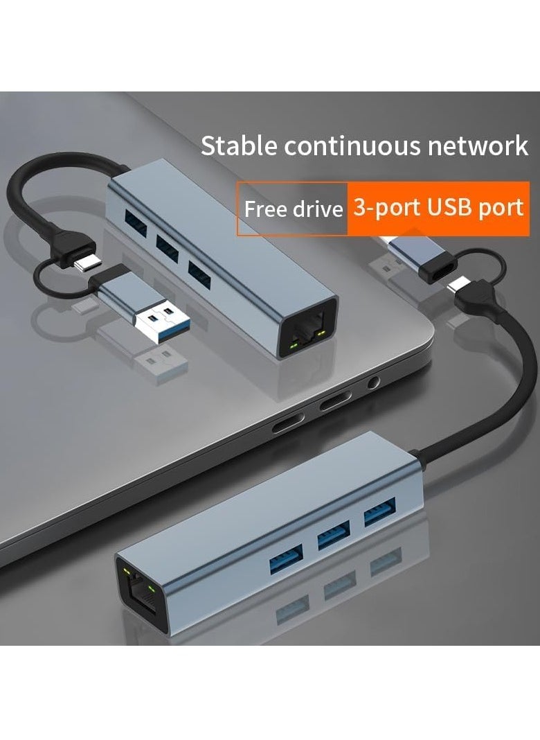 ماركة غير محددة USB نوع C 2 في 1 الى منفذ LAN (جيجابت) + موزع موزع USB C الى HDMI ايثرنت 3 × قارئ بطاقات SD/TF USB 3.0، متوافق مع اجهزة اللابتوب USB C وغيرها من الاجهزة من النوع C  - Image 3