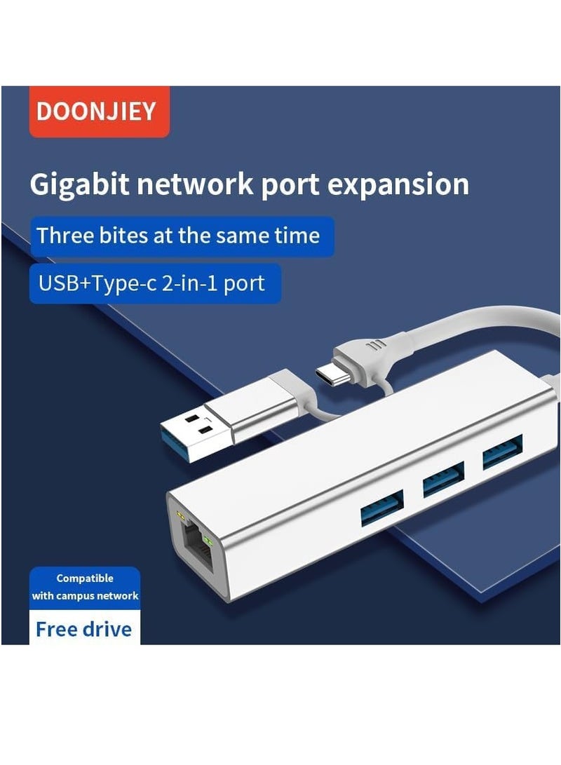 USB Type C 2 in 1 to LAN Port (Gigabit) + USB C to HDMI Ethernet Hub 3 x SD/TF Card Reader USB 3.0, Compatible with USB C Laptops and Other Type C Devices