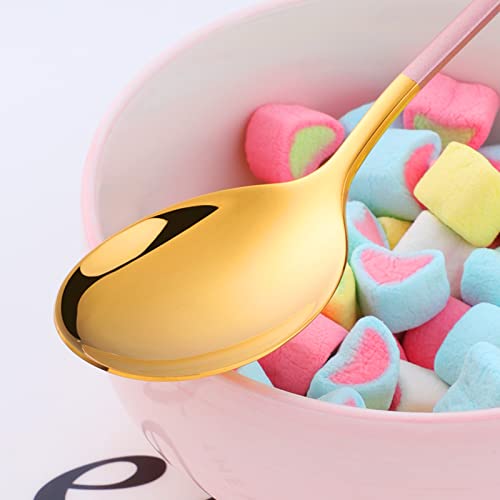 Dhruv Mart Spoons,Stainless Steel Long-Handled Spoon,Gold Small Round Spoon,Household Tableware Set,Dessert Spoon,Suitable For Cafe Restaurant For Soup,Grain,Tea, Set Of 4 (Mix Colour Gold) - 20 Cm - Image 4
