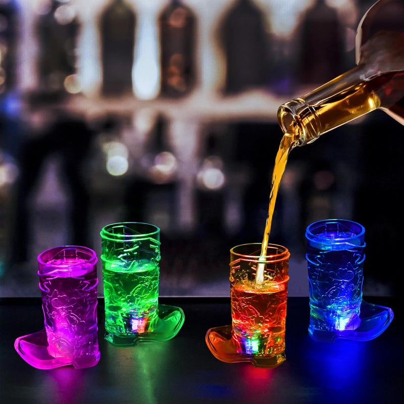 Esdabem Cowboy Boot Shot Glass Set of Light Up Plastic Shot Glasses 1.5 oz Flashing Shot Cups Western Party Decorations Party Favors Adults Shot Cups for Bachelorette Party Wild West Birthday Party - Image 3