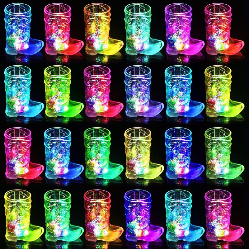 Esdabem Cowboy Boot Shot Glass Set of Light Up Plastic Shot Glasses 1.5 oz Flashing Shot Cups Western Party Decorations Party Favors Adults Shot Cups for Bachelorette Party Wild West Birthday Party - Image 1