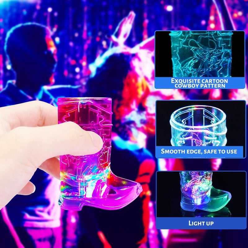 Esdabem Cowboy Boot Shot Glass Set of Light Up Plastic Shot Glasses 1.5 oz Flashing Shot Cups Western Party Decorations Party Favors Adults Shot Cups for Bachelorette Party Wild West Birthday Party - Image 2