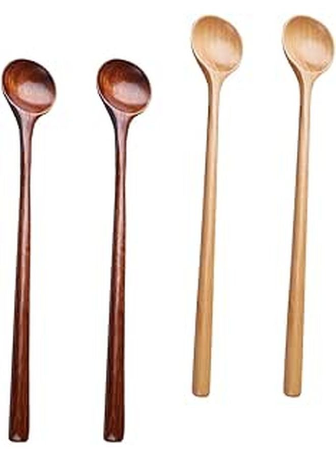 Natural Wooden Honey Mixing Spoons Set Of 4 Japanese Style Long Handle Kitchen Utils - Image 1