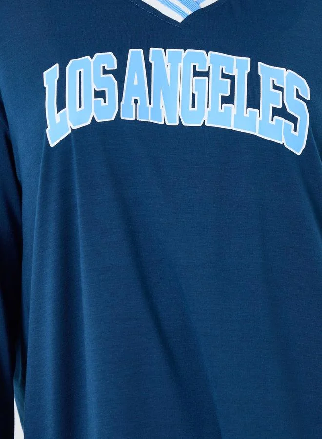 Styli Navy Blue Graphic Print Oversized T-Shirt