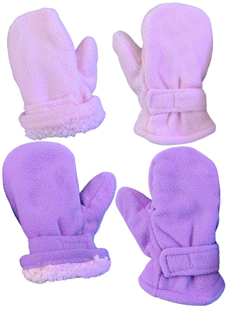 N'Ice Caps Baby Toddler Mittens Kids 2 Pairs Fleece Gloves Winter Warm Sherpa Lined (Pink/Light Purple Pack, 2-3 Years) - Image 1