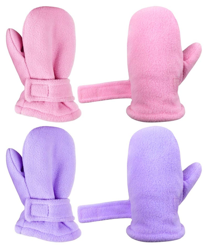 N'Ice Caps Baby Toddler Mittens Kids 2 Pairs Fleece Gloves Winter Warm Sherpa Lined (Pink/Light Purple Pack, 2-3 Years) - Image 2
