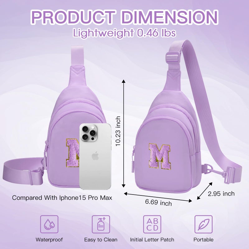 Viverte Small Initial Sling Bag Crossbody Bag Fanny Pack for Girls Women Cute Chest Bag Cross Body Bag Personalized Birthday Gifts for Her Trendy Preppy Stuff Cool Stuff for Teen Girls (Lavender-M) - Image 5