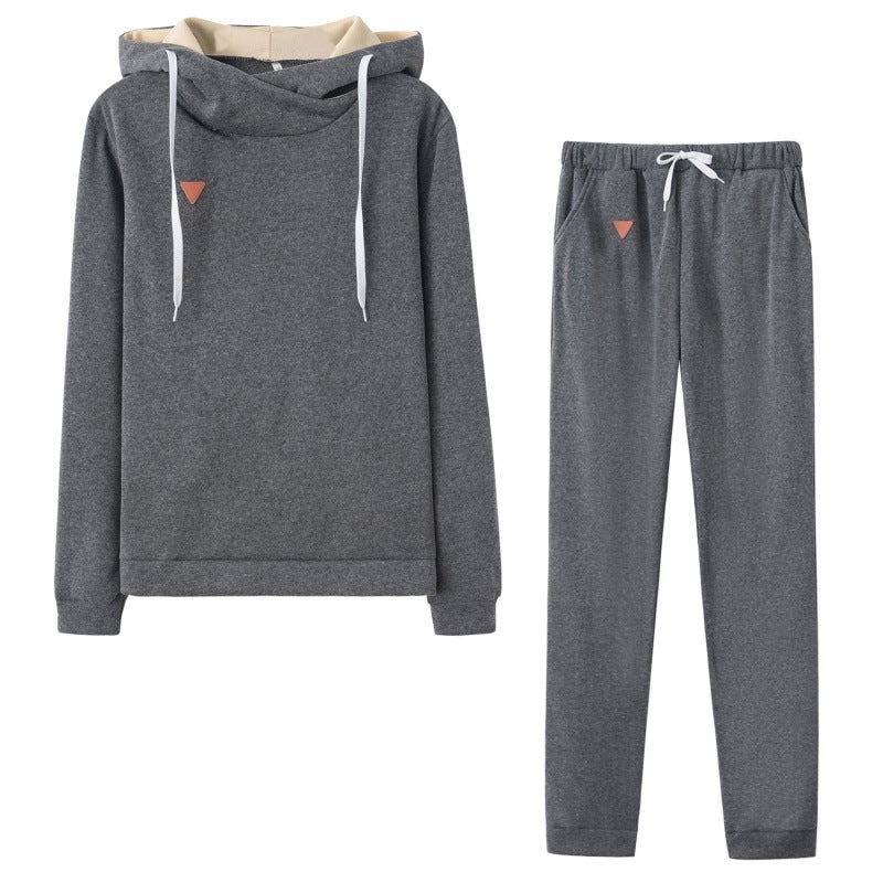 9531#2024 Fall/Winter European and American Womens Wear Explosions Fleece Fashion Leather Seal Long Sleeve Hooded Leisure Sports suit Light gray  - Image 2