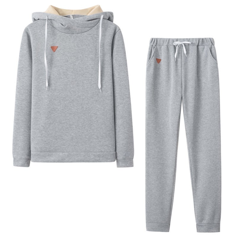9531#2024 Fall/Winter European and American Womens Wear Explosions Fleece Fashion Leather Seal Long Sleeve Hooded Leisure Sports suit Light gray  - Image 1