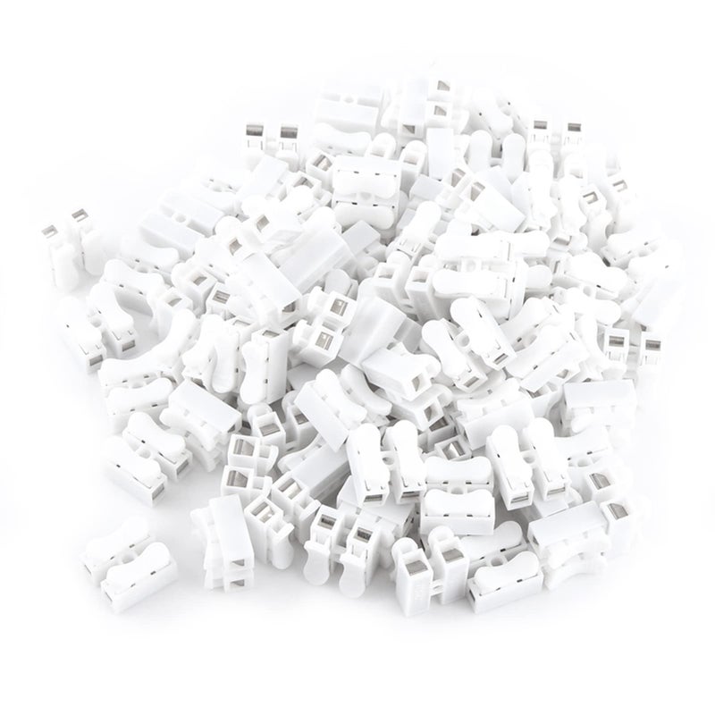 100pcs Spring Wire Connectors, 5A 220V 2 Pin Push Quick Wire Cable Connector White Wiring Terminal