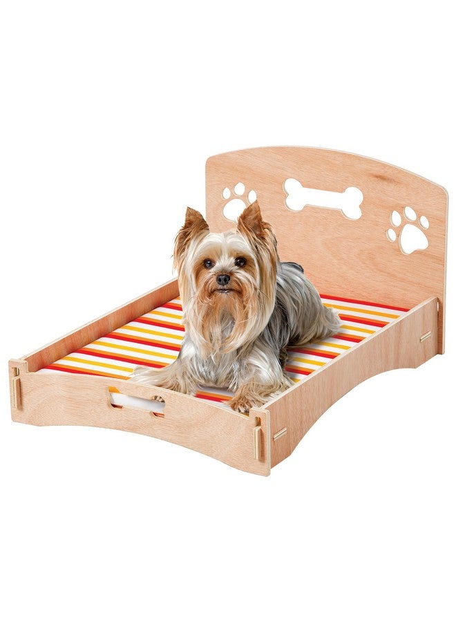 Etna Products Wooden Dog Bed Bone and Footprint Design with Removable Stripe Cushion, Small Pet Bed for Indoor/Outdoor Use 22" L x 16" W x 12" H - Image 2