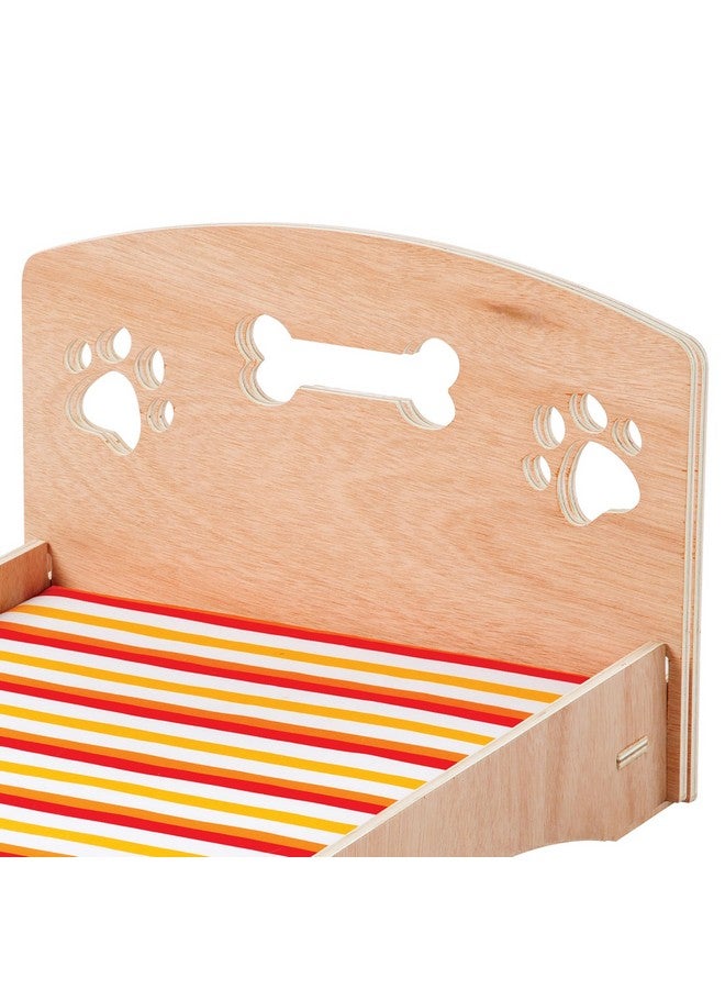 Etna Products Wooden Dog Bed Bone and Footprint Design with Removable Stripe Cushion, Small Pet Bed for Indoor/Outdoor Use 22" L x 16" W x 12" H - Image 4
