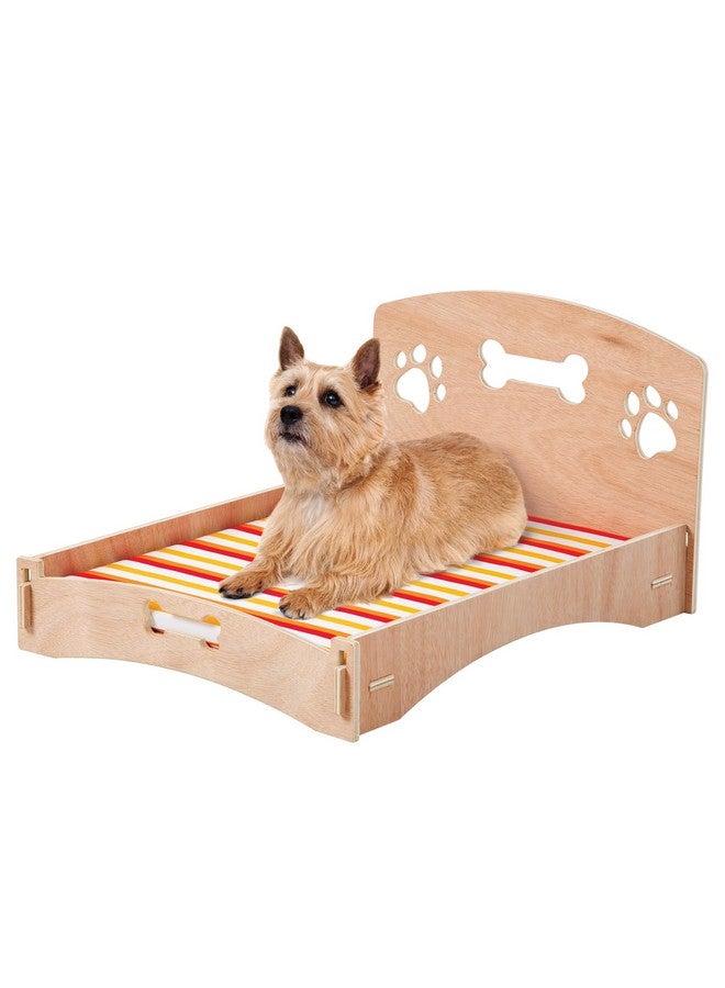 Etna Products Wooden Dog Bed Bone and Footprint Design with Removable Stripe Cushion, Small Pet Bed for Indoor/Outdoor Use 22" L x 16" W x 12" H - Image 3