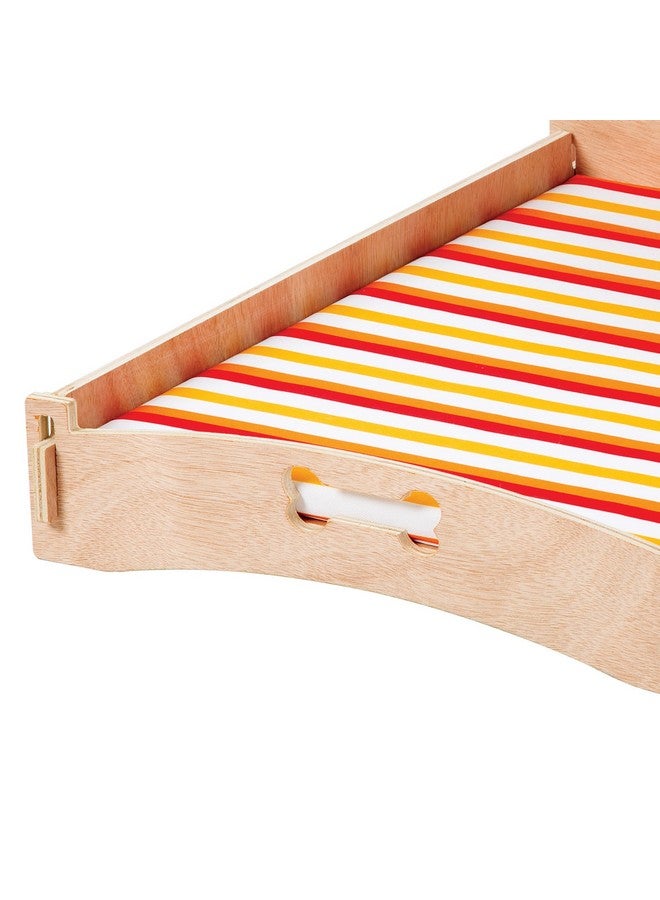 Etna Products Wooden Dog Bed Bone and Footprint Design with Removable Stripe Cushion, Small Pet Bed for Indoor/Outdoor Use 22" L x 16" W x 12" H - Image 5