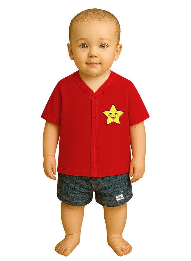 Kidbee Baby Soft Cotton Half Sleeve Front Open Jabla Top - Pack of 4 | V-Neck Button Style with Cute Printed Chest Graphics (in, Age, 12 Months, 18 Months, Regular, PL-JHS-Multi-4pc) - Image 2