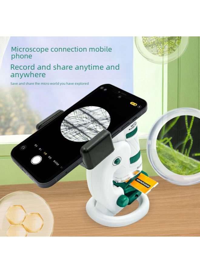 Xueyouma Portable Microscope For Primary And Secondary School Students Three-in-one Set Double Light Source Microscopic Teaching Aid Specimen Slide-Color:Portable Microscope Set (1522) White Black  - Image 5