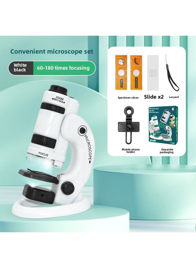Xueyouma Portable Microscope For Primary And Secondary School Students Three-in-one Set Double Light Source Microscopic Teaching Aid Specimen Slide-Color:Portable Microscope Set (1522) White Black  - Image 1