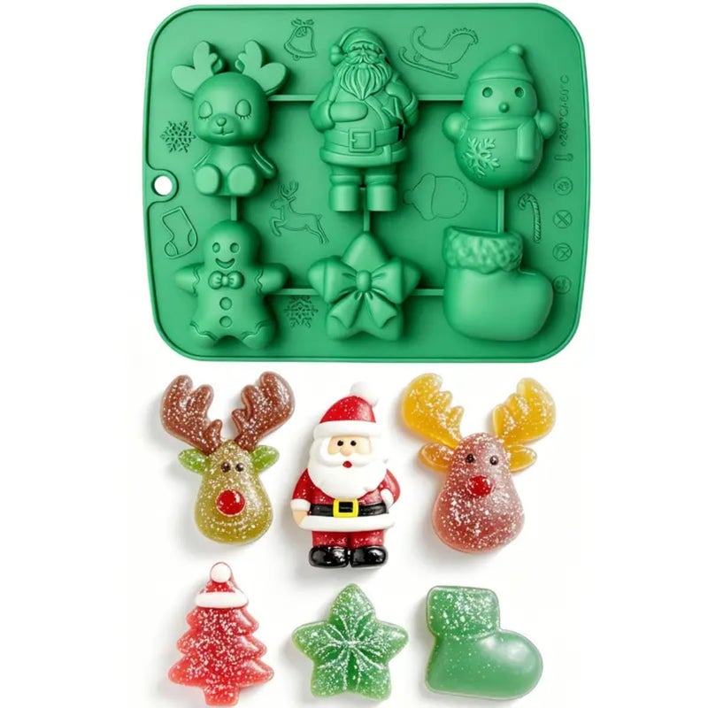 Skytail قوالب سيليكون عيد الميلاد 6 تجويف 3D سانتا كلوز رجل خبز الزنجبيل الرنة رجل الثلج لخبز الشوكولاتة والحلويات وكعك عيد الميلاد وكعك الكب كيك والمافن والهلام وذوبان الشموع وصنع الصابون اليدوي - Image 1